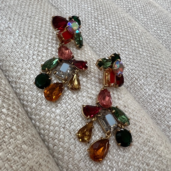 J. Crew crystal cluster chandelier earrings EUC - Picture 7 of 9